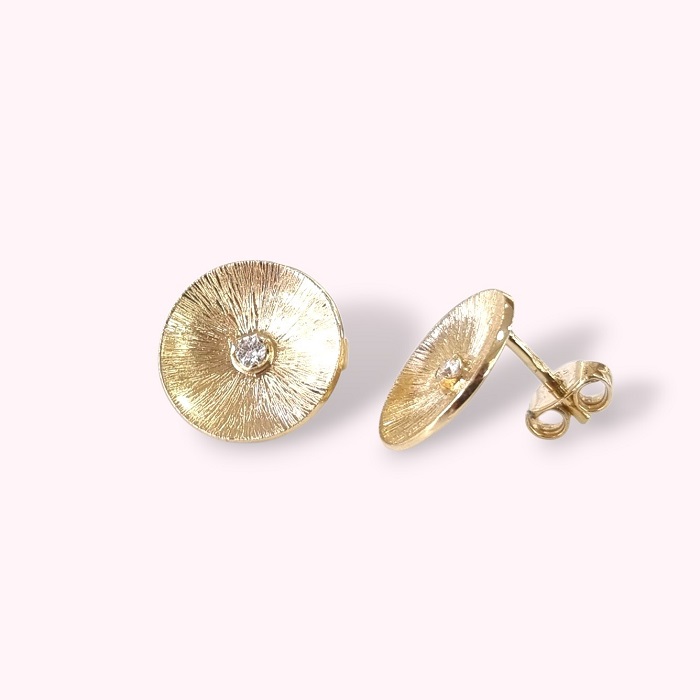 златни обеци SOLE с диаманти 0.08 ct TW от жълто злато 585