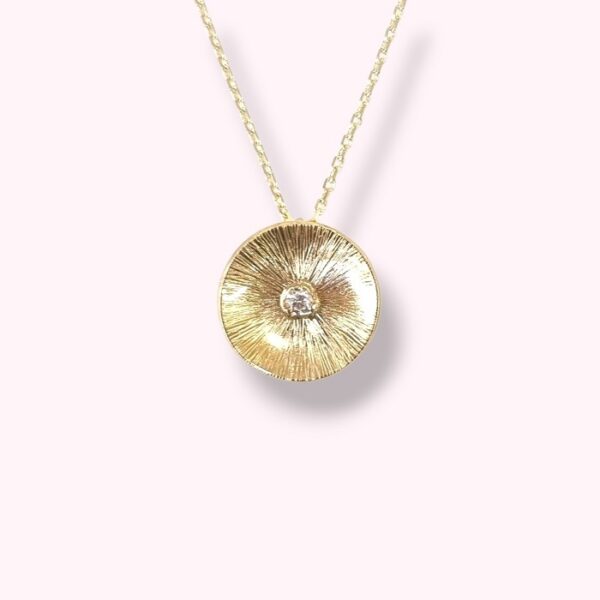златно колие SOLE с диамант 0.04 ct и диск с гравирани лъчи 45 см